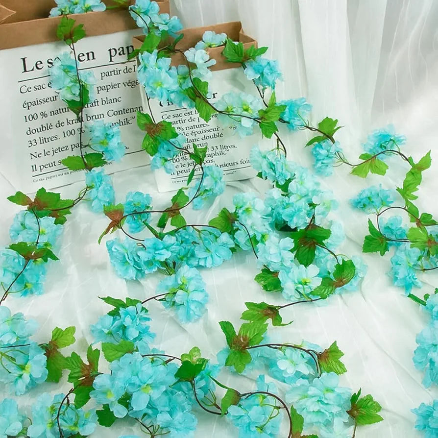 SATYAM KRAFT 1 Lines Artificial Cherry Blossom Rattan Flowers Vine | Hanging Garland for Home, Office, Mandir & Pooja Room | Diwali, Deepawali, Navratri & Wedding Festival Decoration 