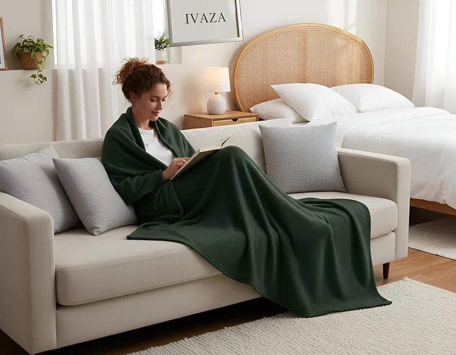 300 TC All Season Solid/Plain Lightweight Polar Fleece Single Bed Blanket  Green Blanket SingleIV1