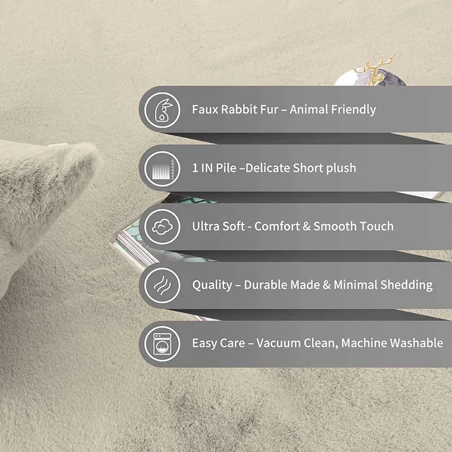 LUXE HOME INTERNATIONAL Ruffle Bath Mat Rabbit Fur 1000 GSM Bathroom Door Rectangular Foot Mats Anti Skid Water Absorbent Easy Machine Washable Rug for Entrance|Kitchen Floor|45X75 Cm|Beige|Pack of 1