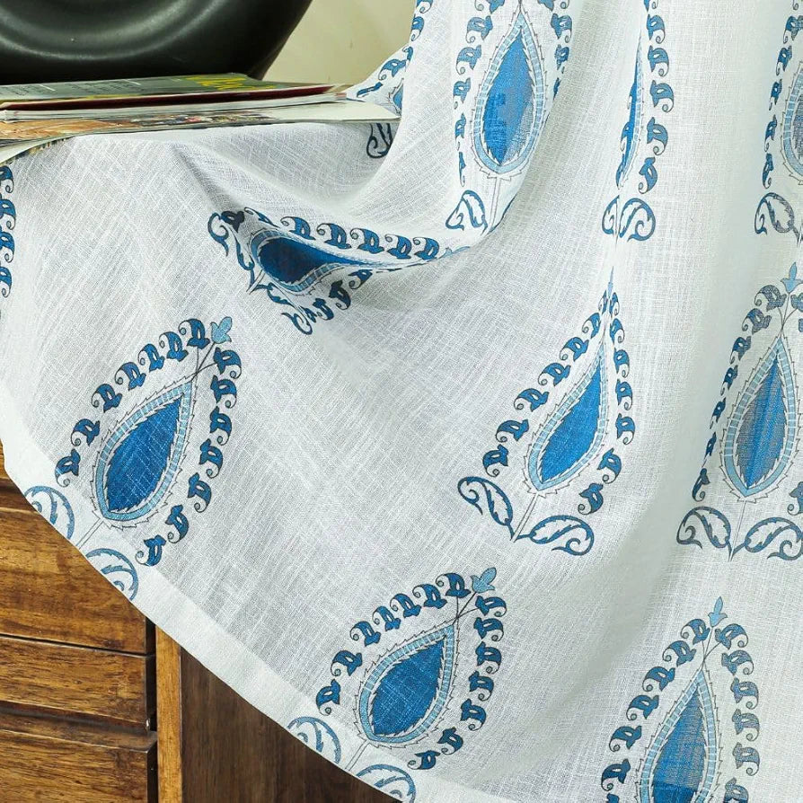 HOMADORN Linen Sheer Printed Semi Transparent Curtains for Window, Light Filtering Linen Textured Curtains with Eyelets for Bedroom or Living Room, Set of 2 Curtains 