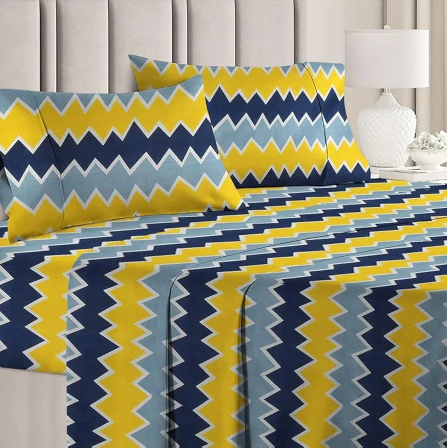 BSB HOME Premium Double Bedsheet with 2 Pillow Covers - 160 TC Supersoft Microfiber - Breathable & Wrinkle Free - 3 Pcs Set | Yellow and Blue