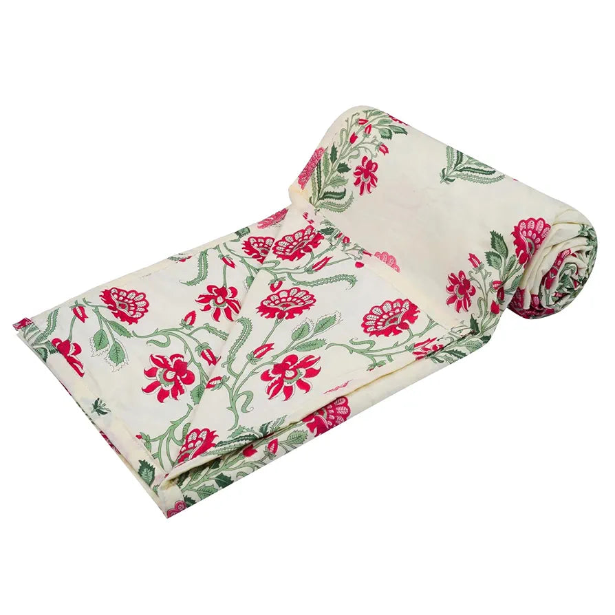 Trance Home Linen 150 GSM Pure Cotton Reversible Dohar Single Bed Size | AC Blanket Comforter | Soft Light-Weight Bed Blanket 