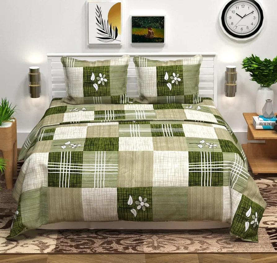 100% Microfiber bedsheet for Double Bed with 2 Pillow Covers Breathable | Wrinklefree and Soft Touch 144 TC Pattren Floral Light Green| TC - 144