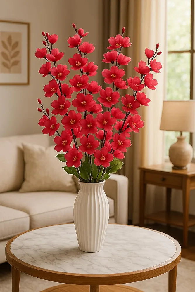 ARTSY® Artificial Flowers Bunch for Decoration Cherry Blossom, Ideal for vase, Home, Office Decor, Gifts, Craft, Artificial Plants for Decoration, Without vase, Maroon, 55 cm Height, Fabric