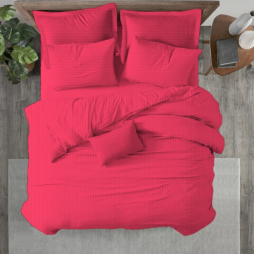 Trance Home Linen Zippered 100% Cotton 200 TC Satin Stripe Queen Duvet Cover Quilt Cover Razai Comforter Cover with 2 Pillow Covers 