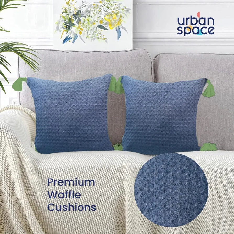 Urban Space Waffle Cotton Cushion Cover Set of 2, 16 inch x 16 inch Cushion Covers for Sofa, Bedroom, Living Room 