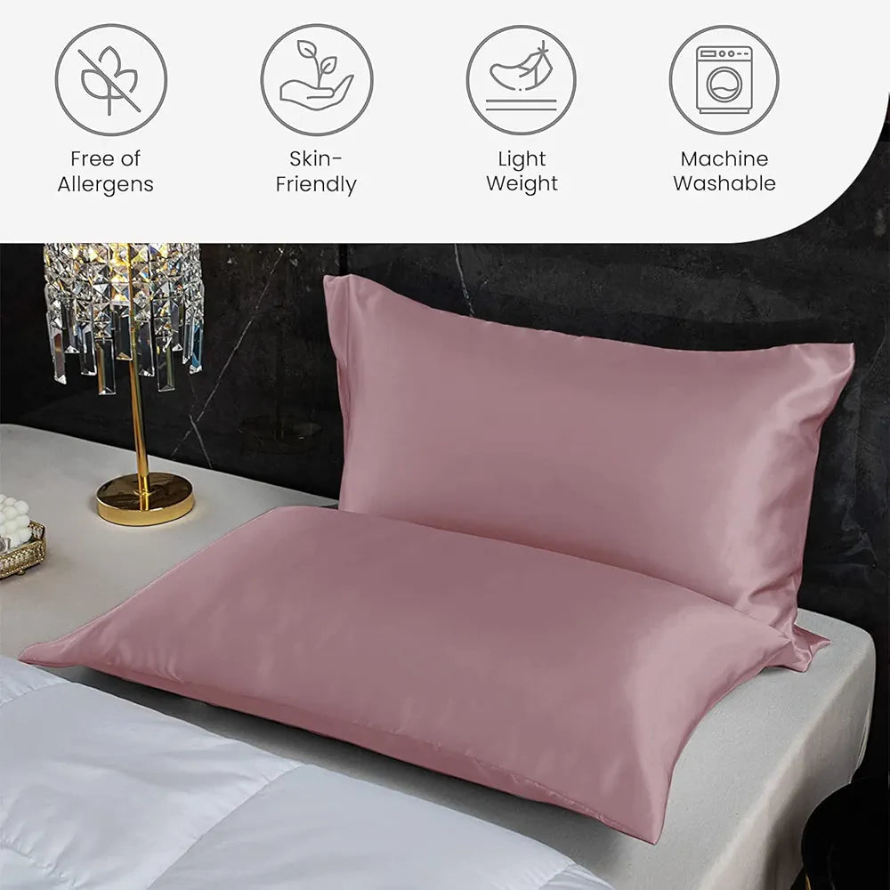 Cloth Fusion Satin Pillow Cover Set of 2 for Hair and Skin Care, Perfect Pillow case with 3 Satin Soft Scrunchies for Women 