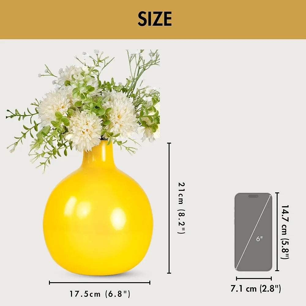 BEHOMA Metal Flower Vase for Home Dcor Living Room Office Wedding| Table Decorative Item for Festivals Birthday Sunshine Yellow 1Pcs 
