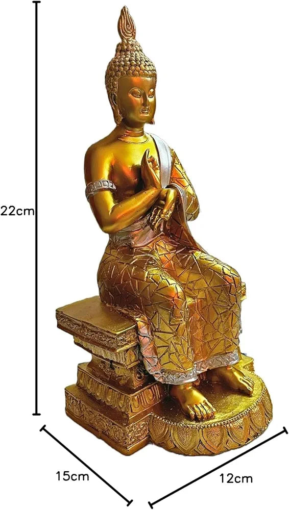 ALILA Sitting Meditating Buddha Statue Idols for Home Living Room Decor, Golden, 11 Inches