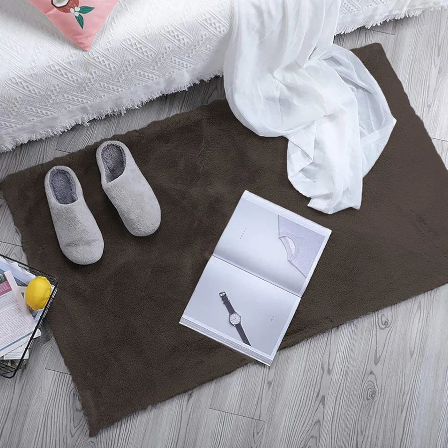 Luxe Home Ruffle Bath Mat Rabbit Fur 1000 GSM Bathroom Door Foot Mats Anti Skid Water Absorbent Easy Machine Washable Rug for Entrance | Kitchen Floor | 45 X 75 Cm | Cocoa | Pack of 1