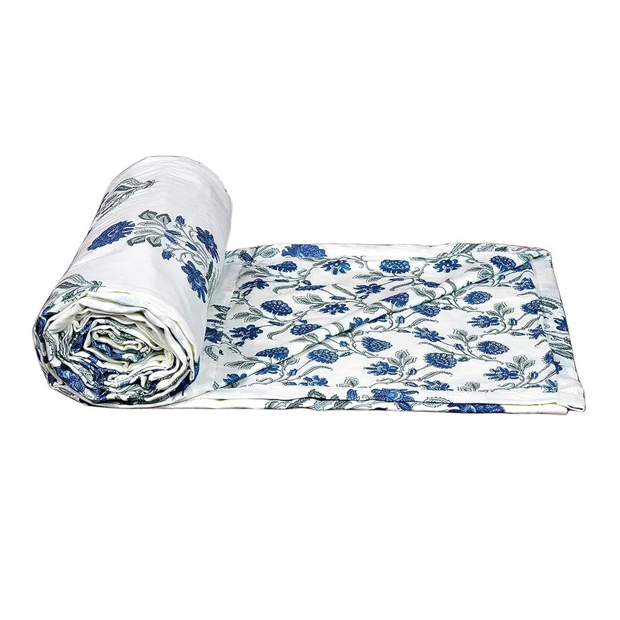 Trance Home Linen 100% Cotton Reversible Dohar Single Bed Size | Jaipuri Printed Artisan Block Design Blanket | Soft Lightweight Ac Comforter Quilt 