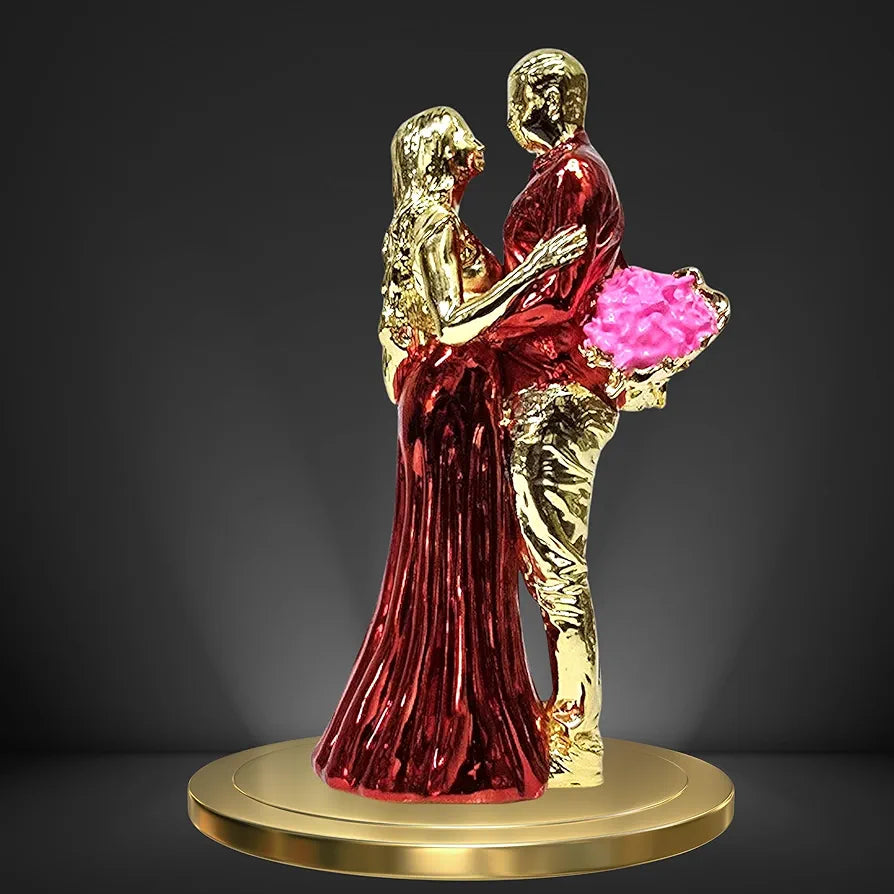 Gold Art India Romantic Couple Figurine Gold-Plated with Red Dress – 6 Inch | Love Couple Idol for Valentine, Anniversary, Birthday Gift | Home & Office Décor Showpiece