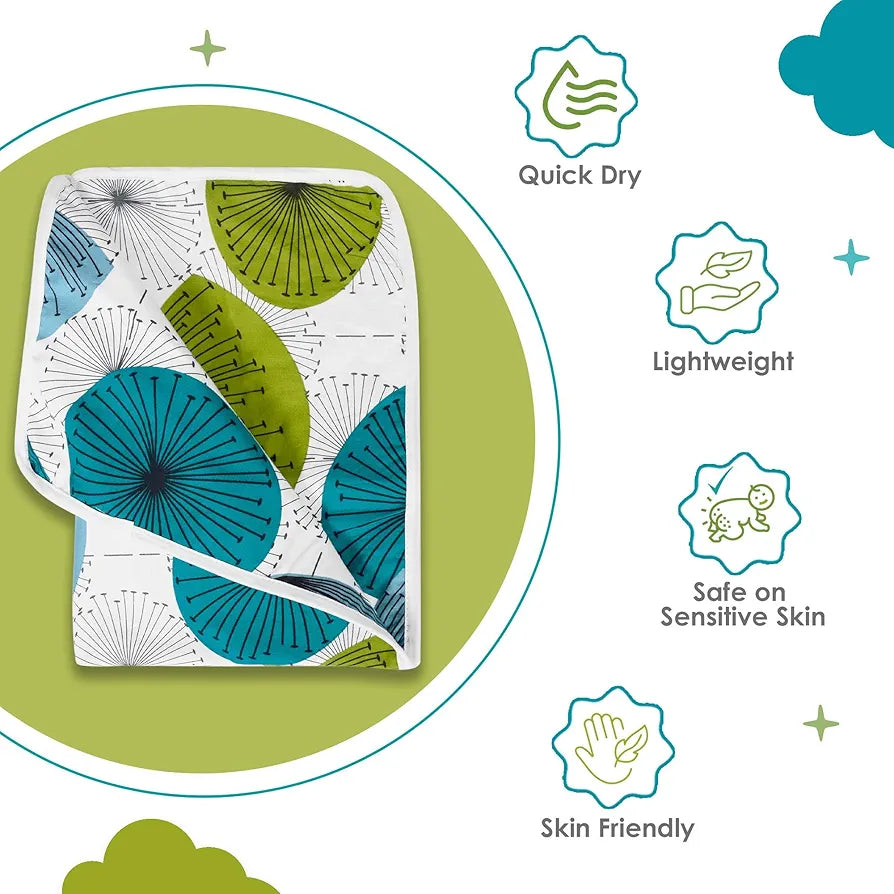 Divine Casa Floret 100% Cotton Single Kids Dohar | 120 GSM | Soft & Lightweight Throw Blanket | Cozy & Breathable Bedding | All-Season Comfort | 140 x 100 CM, Aqua