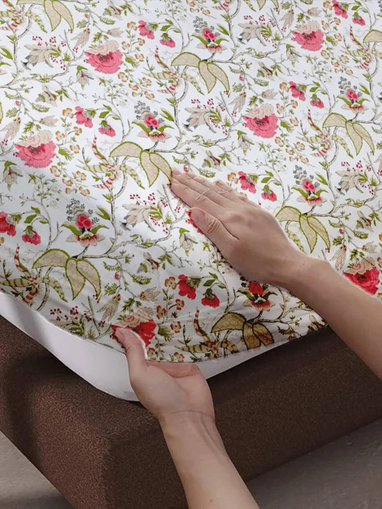 Trance Home Linen 200TC Pure 100% Cotton Printed Fitted Bedsheet with 1 Pillow Cover 