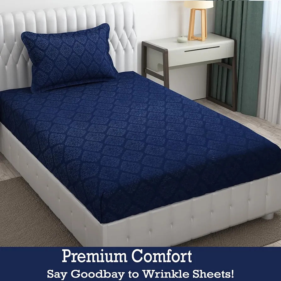 FRESH FROM LOOM Hypoallergenic Rotary Printed Double Bedsheet - Single Bedsheet, Microfiber, Wrinkle Free With 1 Pillow Covers , 144 TC