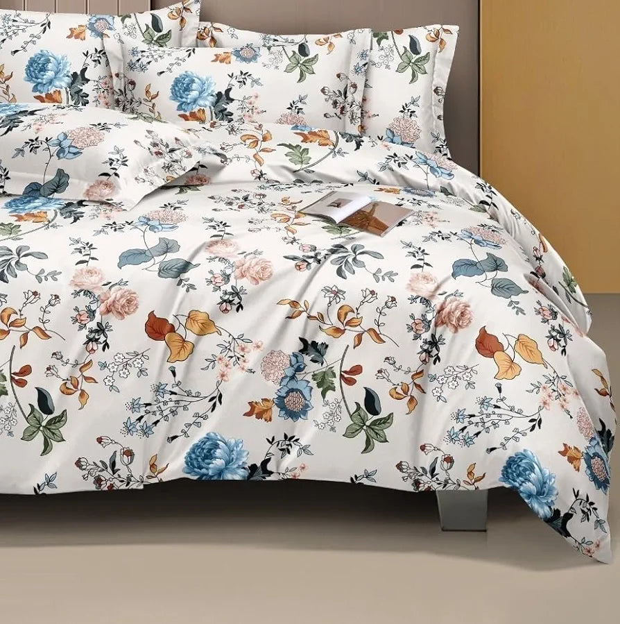 THE HOME STYLE Supersoft Cotton Feel Glace Cotton King Size Printed Flat Double Bedsheet wih 2 Pillow Cover II 400 TC, 90