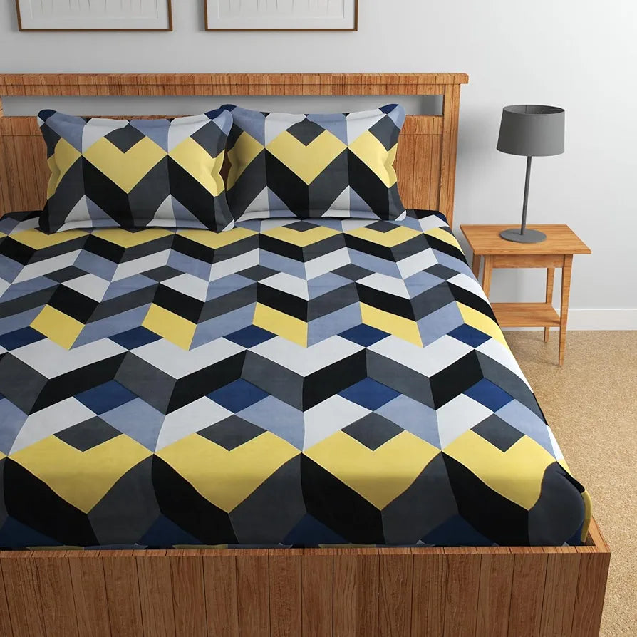 Homefab India 160 TC Glace Cotton Double BedSheet with 2 Pillow Covers -  - Black Grey, Checks