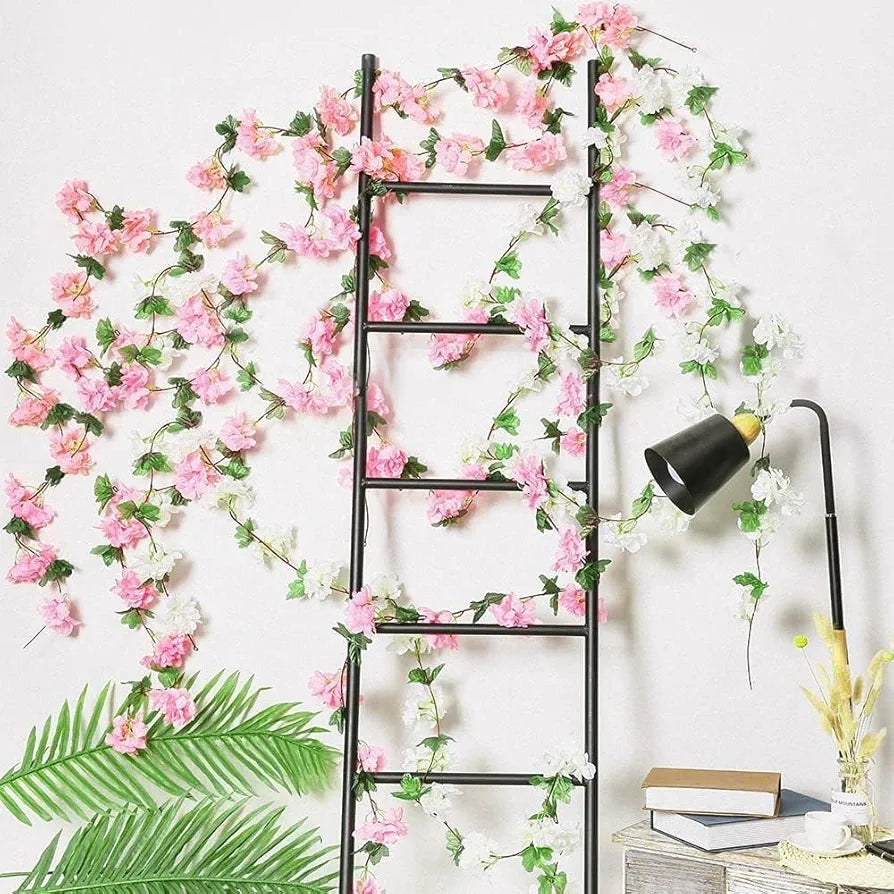 SATYAM KRAFT 1 Lines Artificial Cherry Blossom Rattan Flowers Vine | Hanging Garland for Home, Office, Mandir & Pooja Room | Diwali, Deepawali, Navratri & Wedding Festival Decoration 