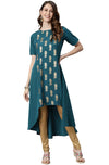 Janasya Women's Teal Green Poly Crepe Kurta