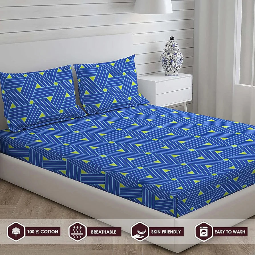 Layers Cotton Rich Bedsheet for Double Bed King Size with Pillow Cover Set, 225 TC  Duracount California Collection, Light Weight, Moisture Absorbent, All Season Comfort