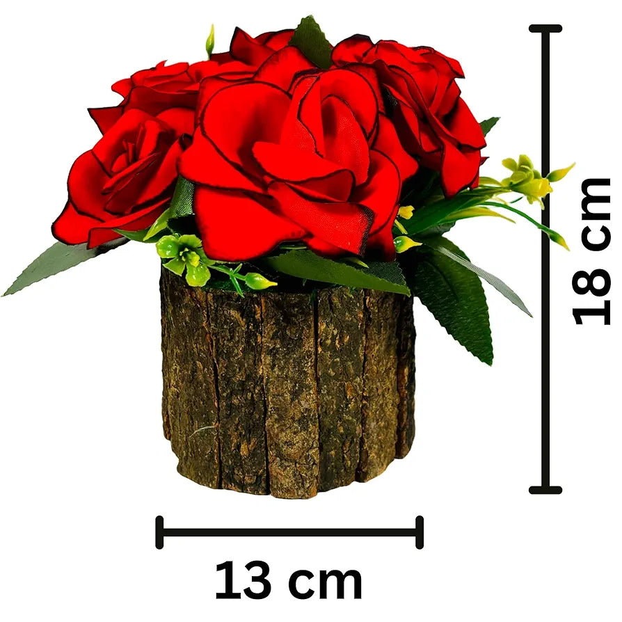 Dekorly Artificial Sunflowers, Rose, Anthurium Fake Flowers Potted Artificial Plants Decorative Artificial Flowers Indoors for Home Office | Natural Wooden Pot 