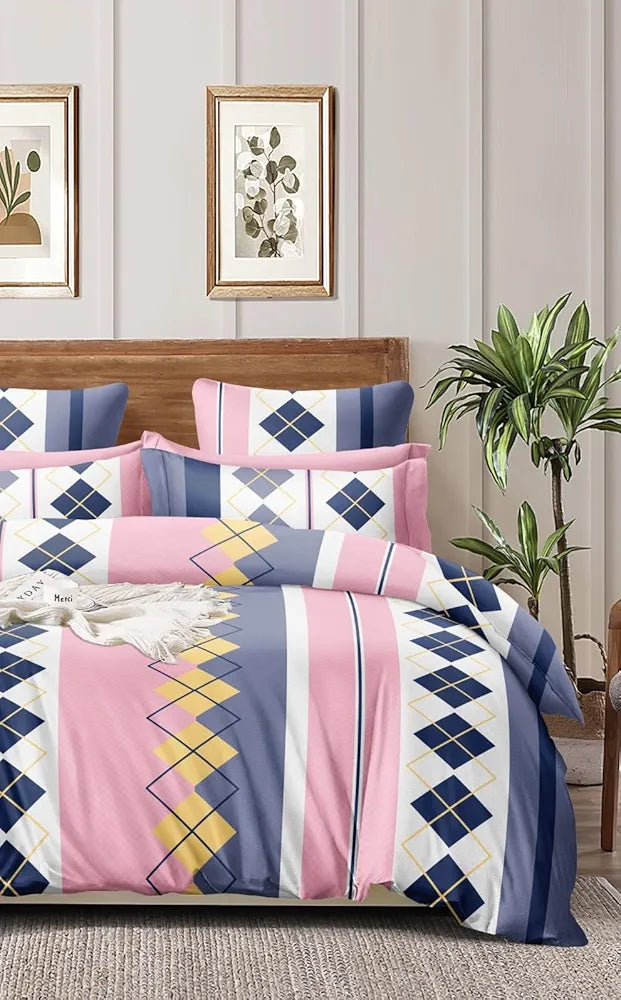 THE HOME STYLE Cotton Feel Glace Cotton Printed Double Bed Bedsheet With 2 Pillow Cover 300 TC_90X100 Inches 