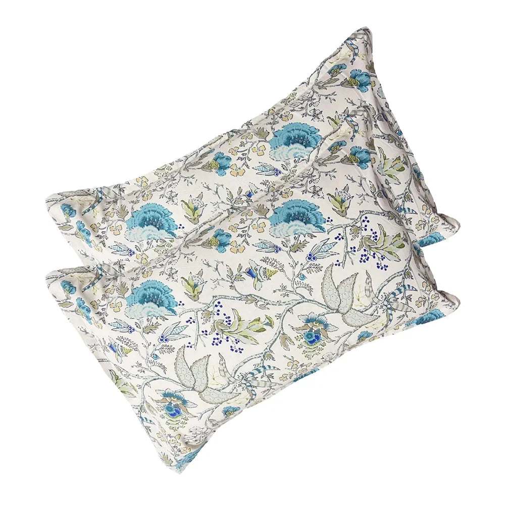 SAJAVAT HOME 100% Pure Cotton King Size 500 TC Floral Bedsheet Set with 2 Pillow Covers|Soft, Breathable & Skin-Friendly|Sky Blue & Anokhi Print|Luxury Bedding, 96x104 Inches 