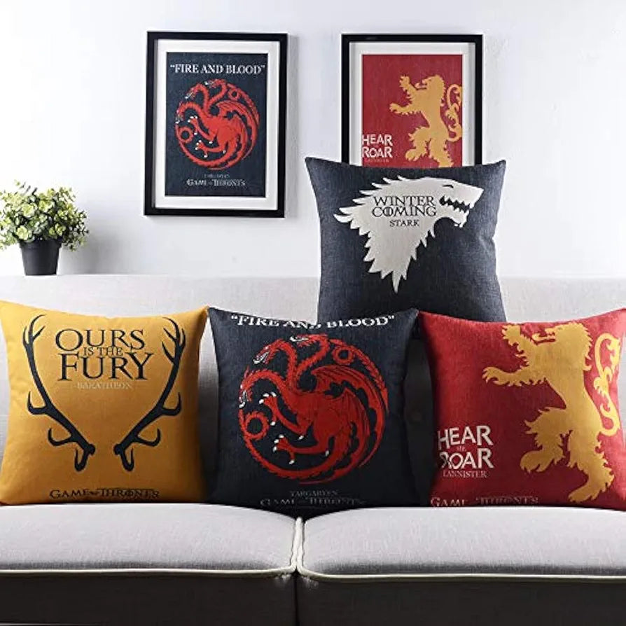AEROHAVEN Premium Cotton Game of Thrones Designer Decorative Throw Pillow/Cushion Covers Set of 4 - 