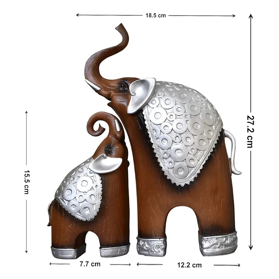 Xtore¨ Thai Style Elephant Figurines Mother & Child Elephant Fengshui Resin Sculptures for Home Decor Ornament - Set of 2, Brown