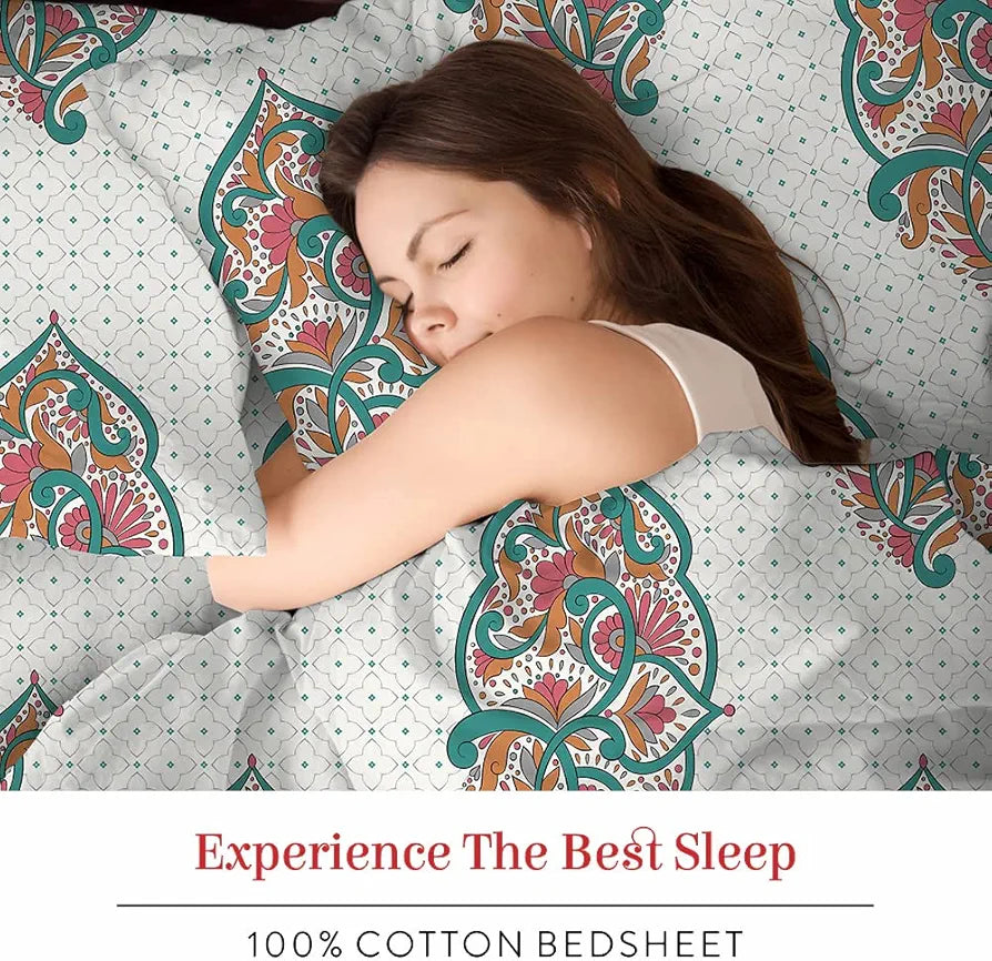 Layers Toughened Cotton Bedsheet for Double Bed King Size with Pillow Cover Set, 225 TC  Duracount, Light Weight, Moisture Absorbent, All Season Comfort, Wrinkle Resistance