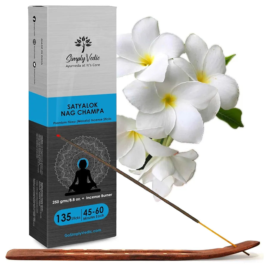 Simply Vedic Nag Champa Incense Sticks 250g with Holder – 135 Hand-Rolled Natural Agarbatti – No Charcoal, Long-Lasting Aromatherapy for Yoga, Meditation, Relaxation, Spiritual Healing, Pooja, Home