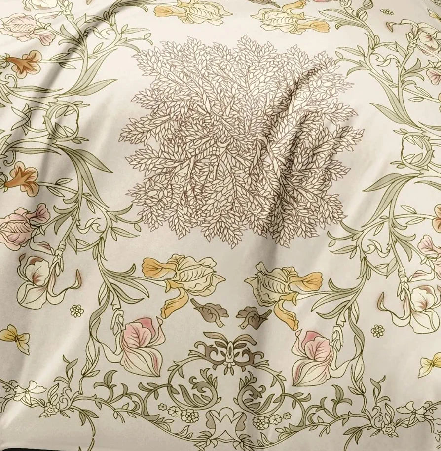 THE HOME STYLE Cotton Feel Glace Cotton Elastic Fitted All Around Printed Full Length Single Bed Bedsheet With 1 Pillow Cover 300 TC 