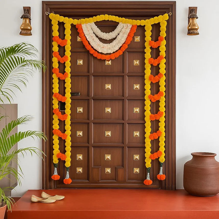 CraftVatika Toran for Main Door Entrance, Thoranam for Entrance Door, Diwali Decoration Items, Marigold Flower Torans Reusable Banderwal for Door Festival Decoration Items 