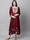 MomToBe Floral Embroidered Notched Neck Maternity A-Line Kurta