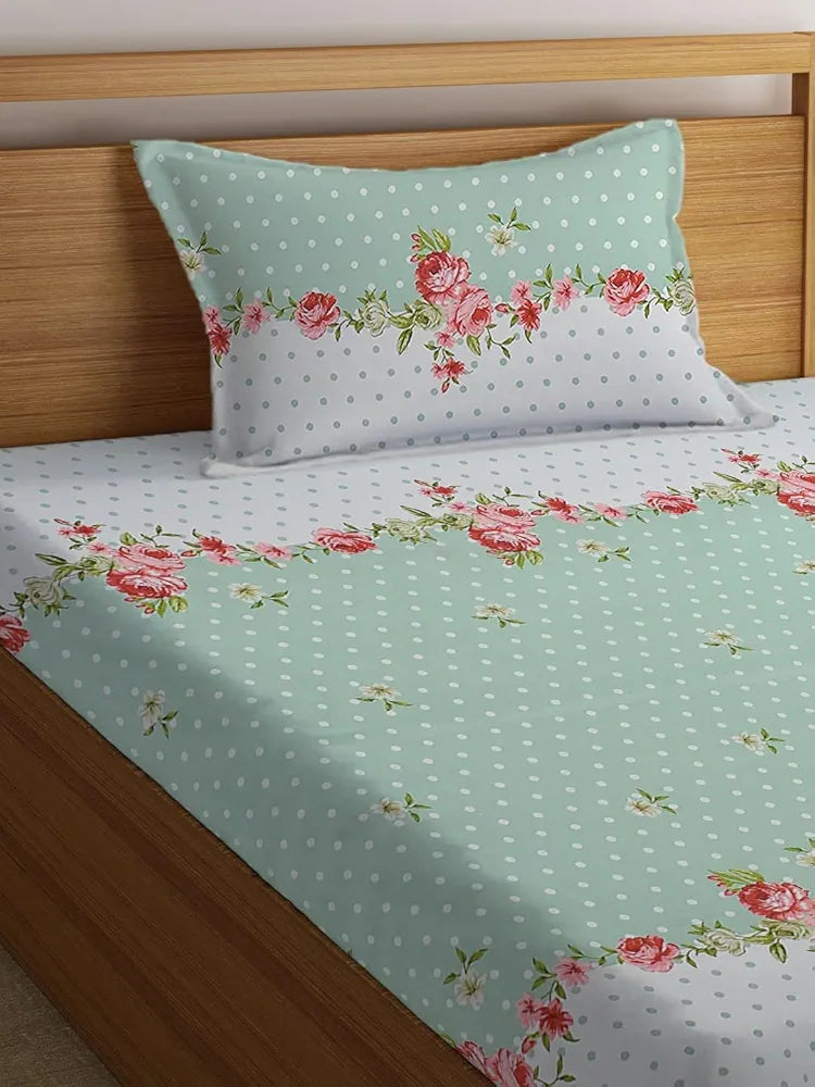 Premium 160 TC Ezyption Cotton Bedsheet for Single Bed with 1 Pillow Covers Oat