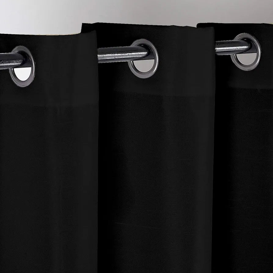 Divine Casa Super Satin Blackout Door Curtains 7 Feet – Pack of 2 | Jet Black | Solid Silky Panels for Full Light Block, Thermal Insulation & Privacy | Eyelet Ready Drapes for Home