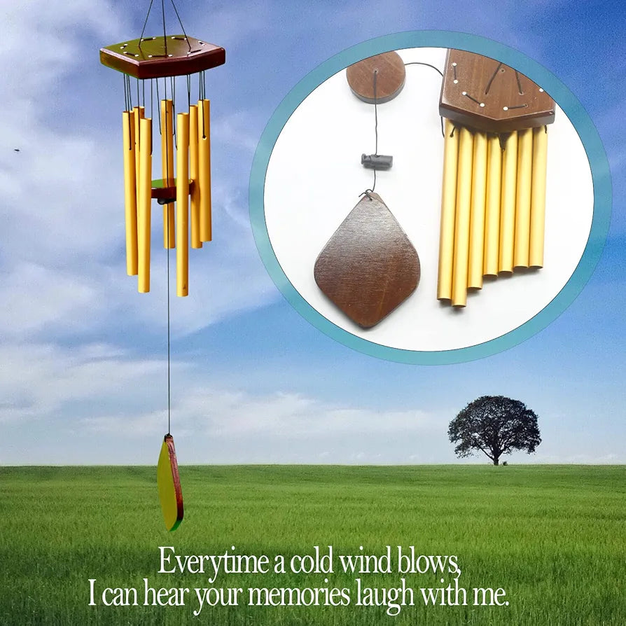 Lilone 7 Pipe Gold Wind Chimes for Home Positive Energy | Windchimes for Balcony Bedroom with Sweet Sound | 60 cm Long