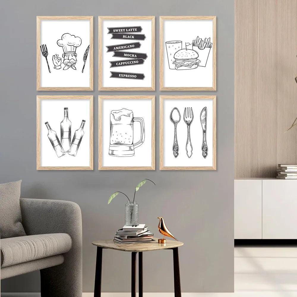 kotart Restaurant Theme Digital Painting for Kitchen Restaurant Cafe Wall Decoration - Minimal Wall Art Prints for Dinning Room Decor 