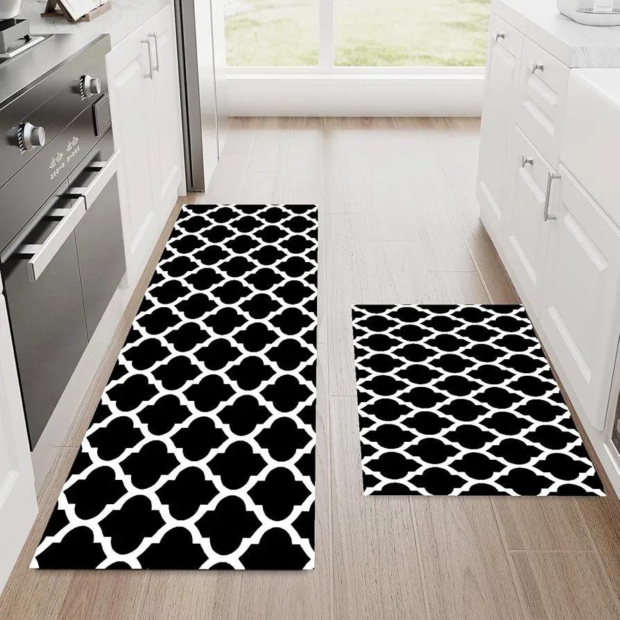 ishro home Kitchen mats for Floor Anti Slip Waterproof | Set of 2 Pcs| Non-Skid, Soft Absorbent Rugs for Kitchen, Laundry, and Hallway|137x45cm, 45x71cm| 4mm Thickness