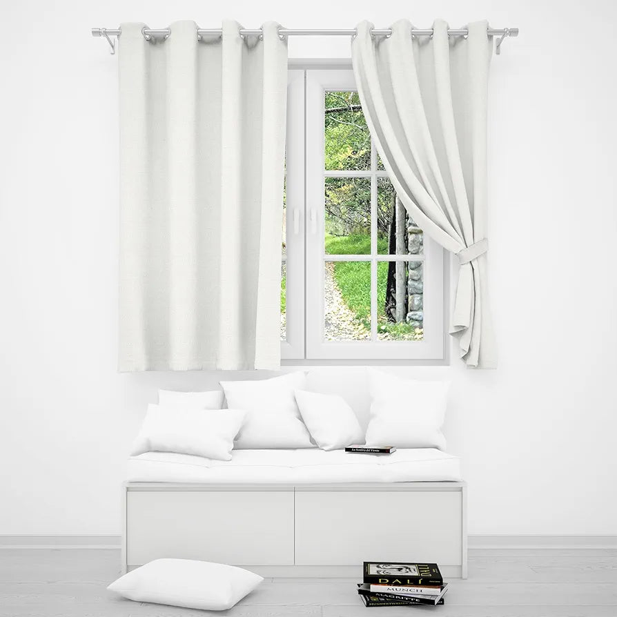 Divine Casa Textured Window Curtain 5 Feet | Bright White | Polyester Panel with Subtle Weave & Metal Eyelets for Home Decor | 1 Piece