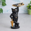 Ecraftindia Black and Golden Polyresin Cat Statue in Formal Dress and Sunglasses With Umbrella Animal Figurine
