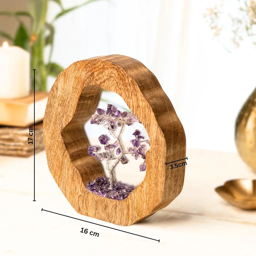 RITUALISTIC Amethyst Crystal Tree with Reindeer|Handcrafted Feng Shui Gemstone Bonsai Tree|Chakra |Handmade Home Decor Items Wealth & Luck Crystal Tree Showpiece|Decorative Spiritual Gifts, 28 x 28 Cm