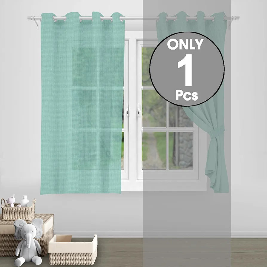 Divine Casa 5 Feet Sheer Window Curtain | Elegant Eggshell Blue Transparent Polyester Panel with Eyelets | Lightweight & Airy Single Curtain for Home Decor