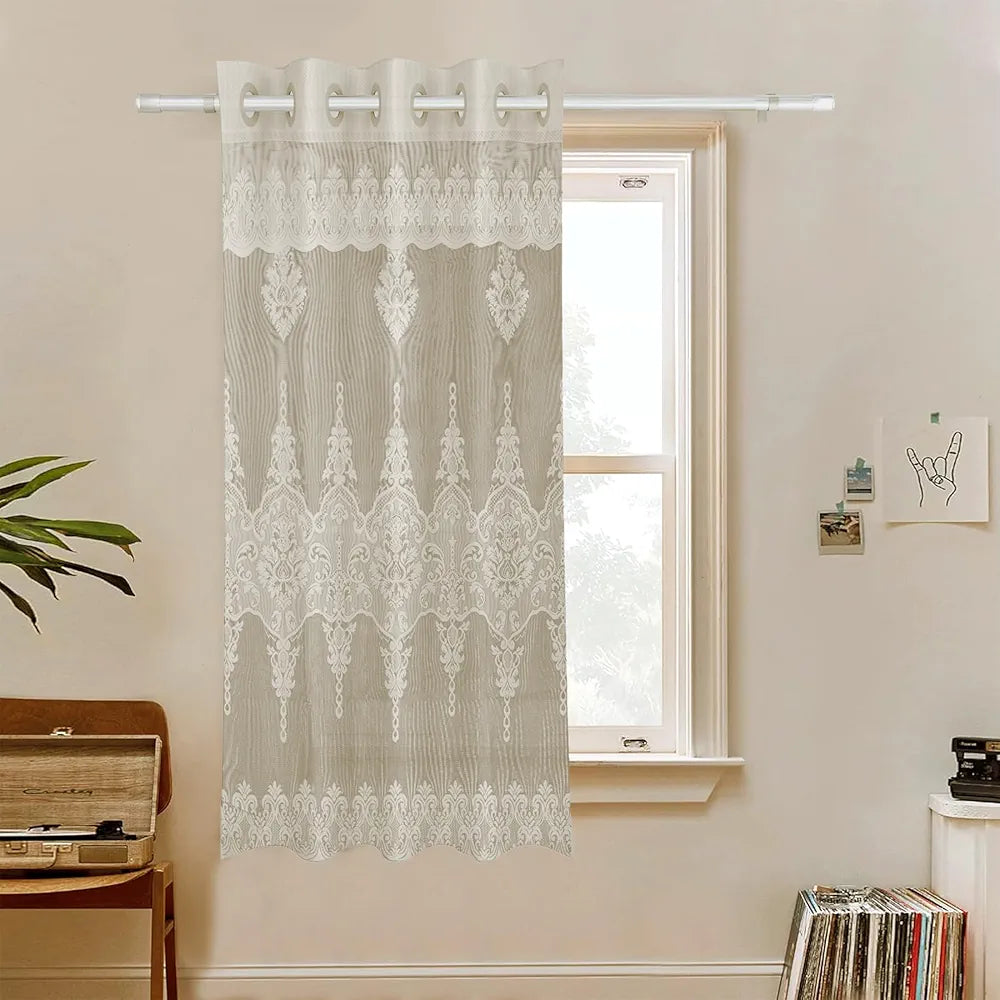 Kuber Industries Darkening Window Curtains | Sheer Curtain with 8 Rings | Parda for Living Room | Drapes for Bedroom | Net Frill Window Curtain | 5 Ft | SY15ZZ | Cream