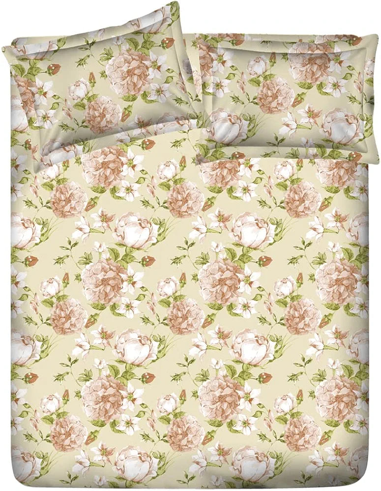 Layers Classic 100% Cotton Bedsheet Set for All Seasons - Lightweight, Moisture Absorbent, Machine Washable & Easy to Care - Gift for Housewarming & More - 104 TC - Queen Size 