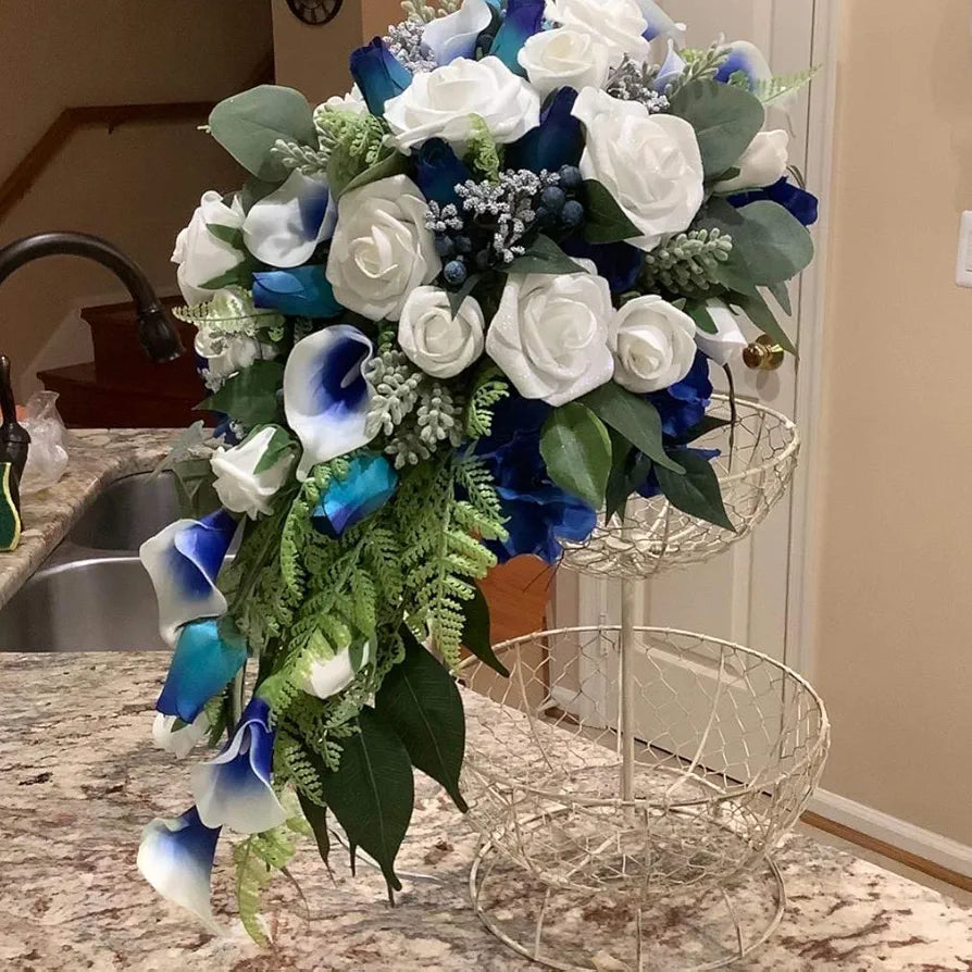 Higfra Artificial Roses Flowers Real Looking Fake Roses Artificial Foam Roses Decoration DIY Bouquets Centerpieces, Arrangements Party Home Decorations – Blue