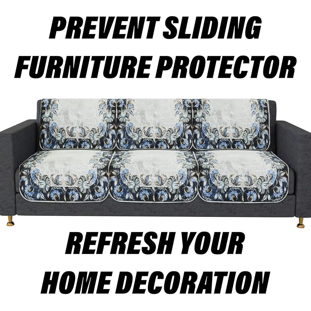 Kuber Industries Sofa Cover Set | Sofa Slip Cover Set | Blue Digital Flower Sofa Cover | Velvet 5 Seater Couch Cover | Sofa Slipcover Set | Sofa Cover for Living Room | Gray