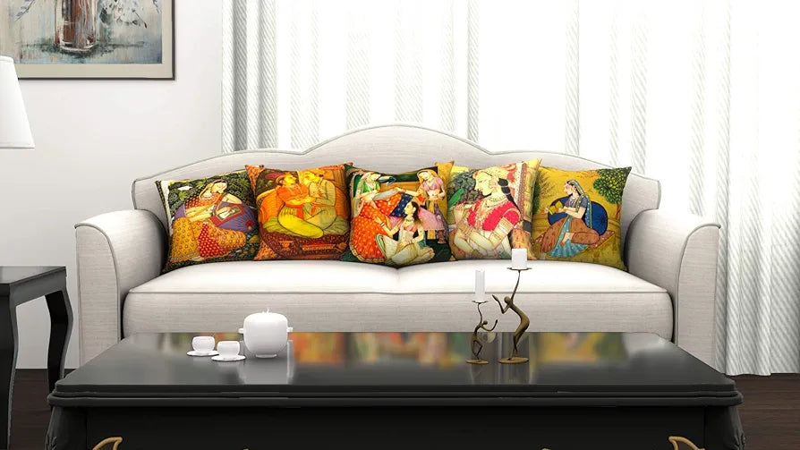 AEROHAVEN Decorative Hand Made Jute 150TC Throw/Pillow Cushion Covers  -Set of 5