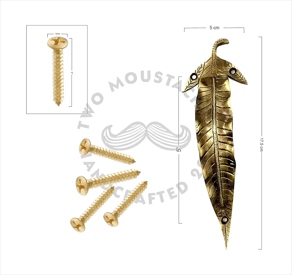 Two Moustaches 7 Inches Leaf Design Brass Door Handle Pair, Brass Pull Handles, Main Door Handle Pairs, Standard, Pack of 2