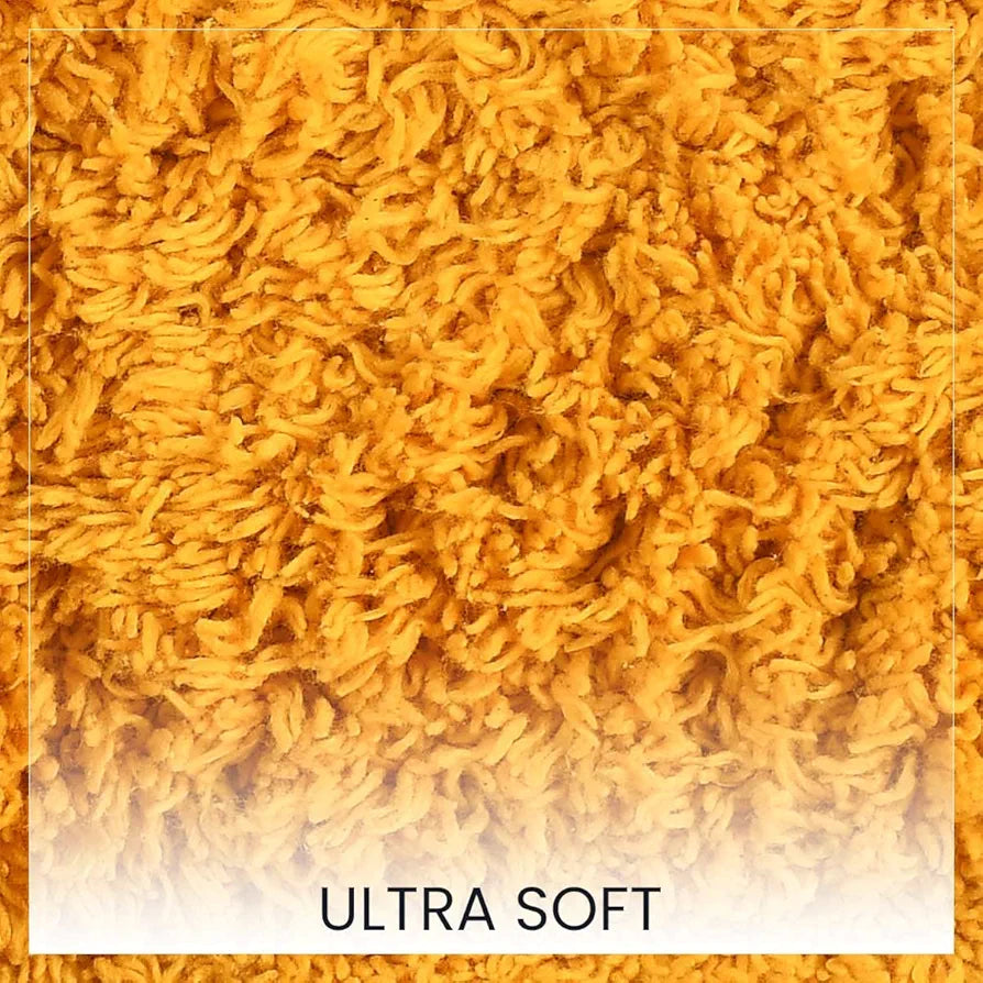 SASHAA WORLD Solid Anti-Skid Cotton Bathmat and Contour Set for Bathroom, Ultra Soft & Absorbent, Tufted Weave, Anti-Slip Latex Backing, Includes Contour & Rectangle Mat, 50X80cm, Yellow Pack of 2